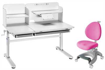 Комплект парта + кресло Iris II Grey + Cielo Pink + чехол для кресла в подарок в Екатеринбурге