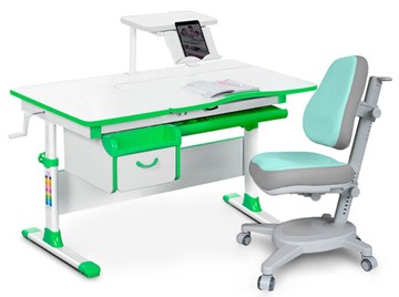 Комплект растущая парта + стул Mealux EVO Evo-40 Z (арт. Evo-40 Z + Y-110 TG) / (стол+полка+кресло) / белый, зеленый, серый в Кушве