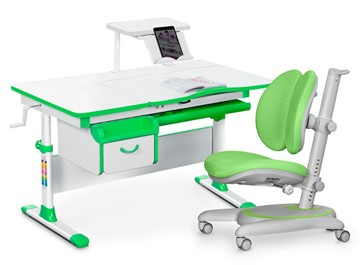 Комплект растущая парта + стул Mealux EVO Evo-40 Z (арт. Evo-40 Z + Y-115 KZ) / (стол+полка+кресло+чехол), белый, зеленый в Ревде