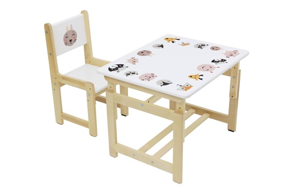Комплект детской мебели Polini kids Eco 400 SM, Лесная сказка, 68х55 см белый-натуральный в Первоуральске - изображение