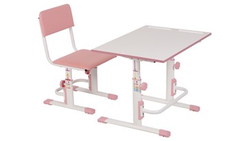 Растущий комплект мебели POLINI Kids Растущая парта-трансформер М1 и стул регулируемый L Белый-розовый в Первоуральске