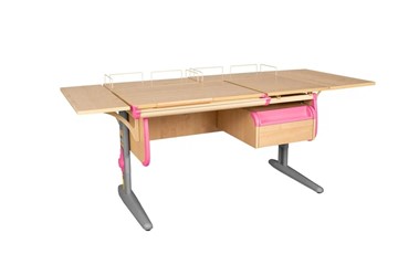 Растущий стол Дэми 1/75-40 (СУТ.25) + Polka_z 1/600 (2 шт.) + Polka_b 1/550 (2 шт.)  + Tumba 1 бежевый/серый/розовый в Первоуральске