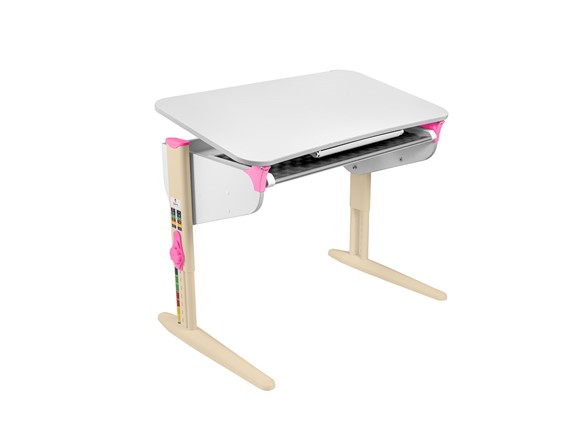 Детский стол-трансформер 5/100 (СУТ. 46) Белый/Бежевый/Розовый с лотком в Кушве - изображение