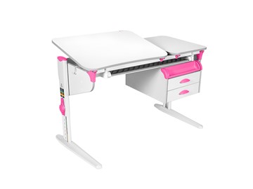Детский стол-трансформер 5/75-40 СУТ.45 с лотком+ Tumba 3  Рамух белый/белый/розовый в Ирбите
