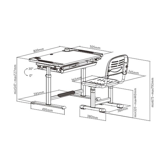 Растущая парта + стул Littonia Grey FUNDESK (c лампой и подставкой) в Ревде - изображение 8