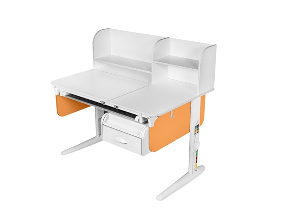Растущий стол Lp/70-45 (СУТ.62 PRO) + Tumba 8 с лотком белый/белый/оранжевый в Кушве - изображение