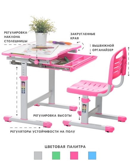 Детский стол-трансформер SET Holto-2А розовый в Асбесте - изображение 3