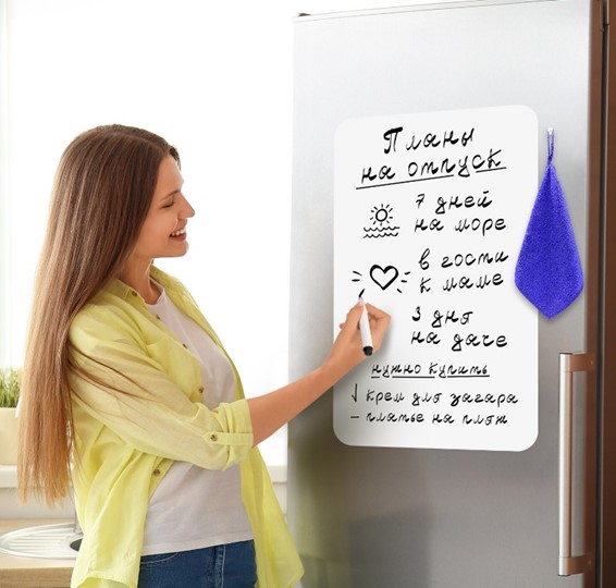 Доска магнитная на холодильник BRAUBERG, 58х36 см с маркером, магнитом и салфеткой в Ревде - изображение 2